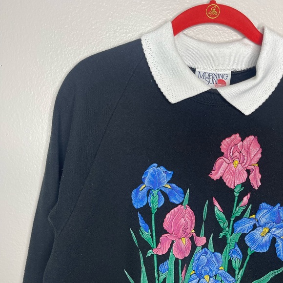 Vintage Morning Sun Floral Black Collared Sweater Large - Picture 2 of 7